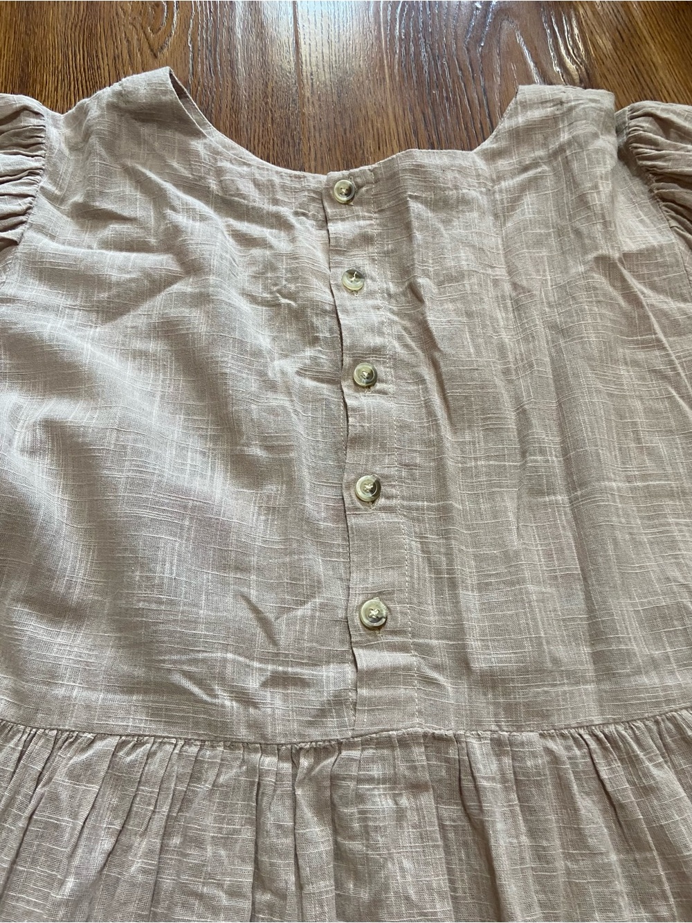 Beige Midi Dress with Pink & Green Floral Embroidery 💯 cotton button back - Picture 12 of 12